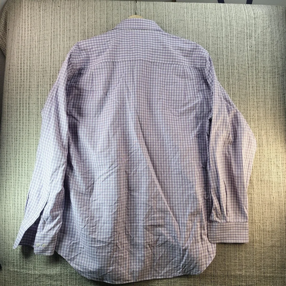 David Donahue Shirt Mens 16 34/35 Purple‎ White Check Long Sleeve Button Front